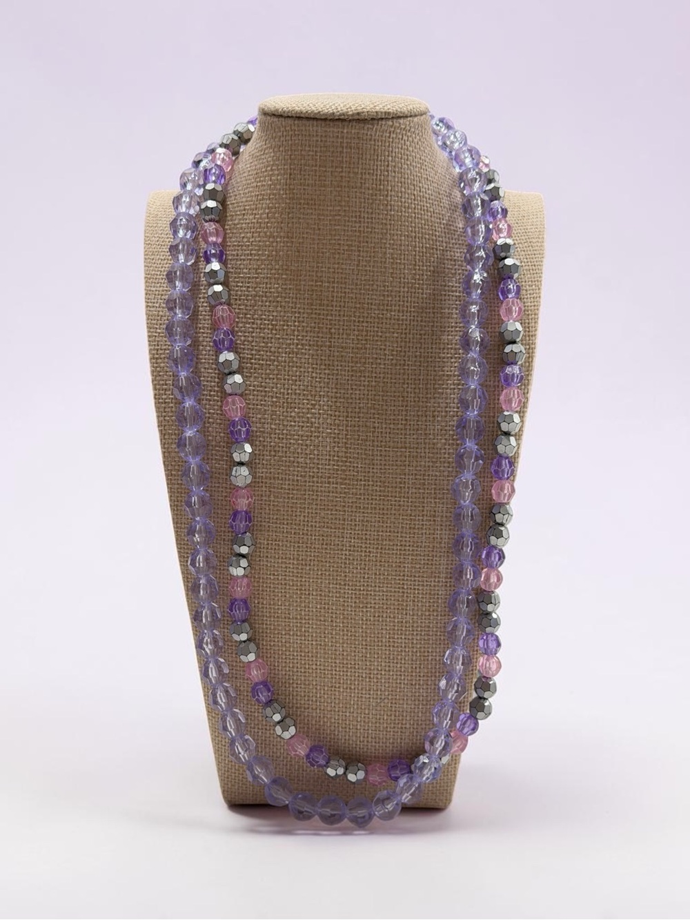 Double Strand Lavender and Pink Beaded Necklace
